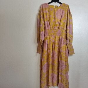 NWT Topshop yellow pink floral embellished midi dress sz 10